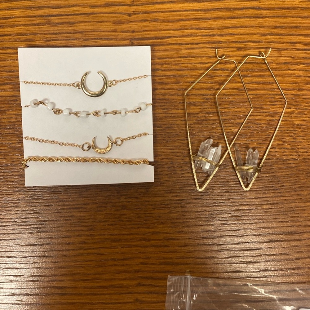 Gold Lunar Bracelet Set, including Crystal Earrings